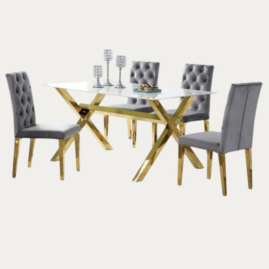 Ensemble de Table à Manger en Marbre Blanc et 4 Chaises Capitonnées Anthracite - Meublei