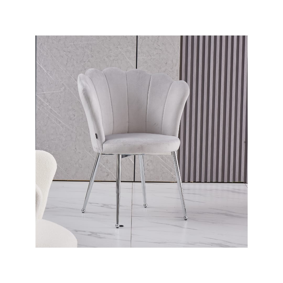 Ensemble de table à manger en marbre blanc chrome et Chaises en velours gris avec pieds argentés - Meublei