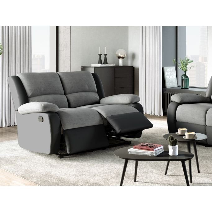 Ensemble canapé 9121 relax manuel 2 places + fauteuil manuel en microfibre et simili - Meublei