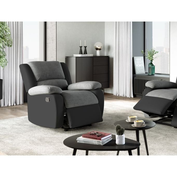 Ensemble canapé 9121 relax manuel 2 places + fauteuil manuel en microfibre et simili - Meublei