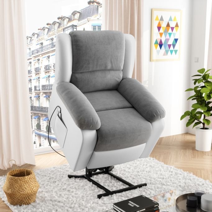 Fauteuil de relaxation électrique 9121 releveur, massant et chauffant en microfibre et simili - Meublei