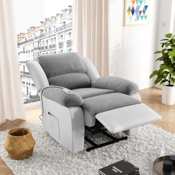 Fauteuil de relaxation électrique 9121 releveur, massant et chauffant en microfibre et simili - Meublei