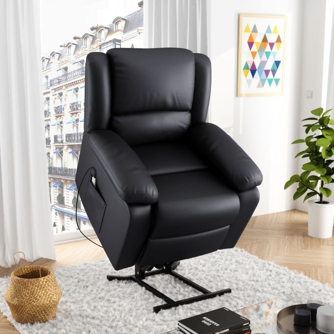 Fauteuil de relaxation électrique 9121 releveur, massant et chauffant en simili - Meublei