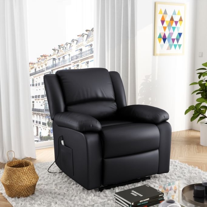 Fauteuil de relaxation électrique 9121 releveur, massant et chauffant en simili - Meublei