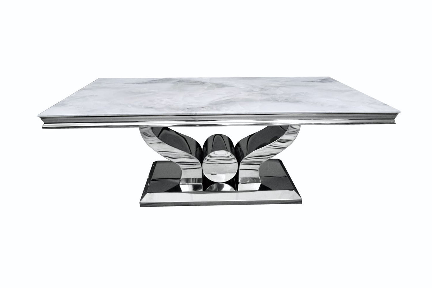 Table Basse Trophée avec  Plateau en Marbre blanc et noir et Pieds Métalliques