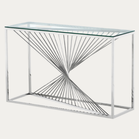 Console  en verre ou Marbre Blanc structure  argenté - Meublei