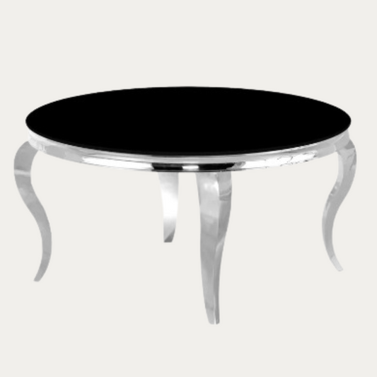 Table Basse Ronde, Marbre Blanc, noir, Métal doré, argenté - Meublei