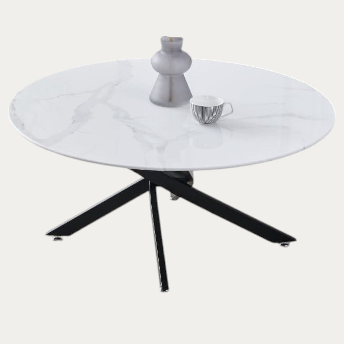 Table basse avec plateau transparent, blanc et gris et pieds noirs - Meublei