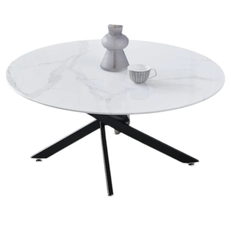 Table basse avec plateau transparent, blanc et gris et pieds noirs