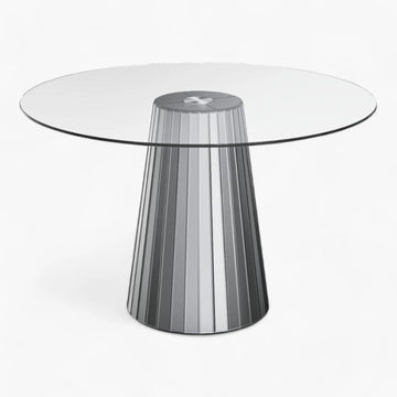 Table à manger ronde verre transparent structure miroir