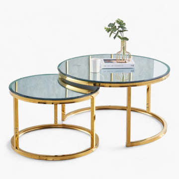 Table Basse ronde  miroir pieds dorée en acier inoxydable