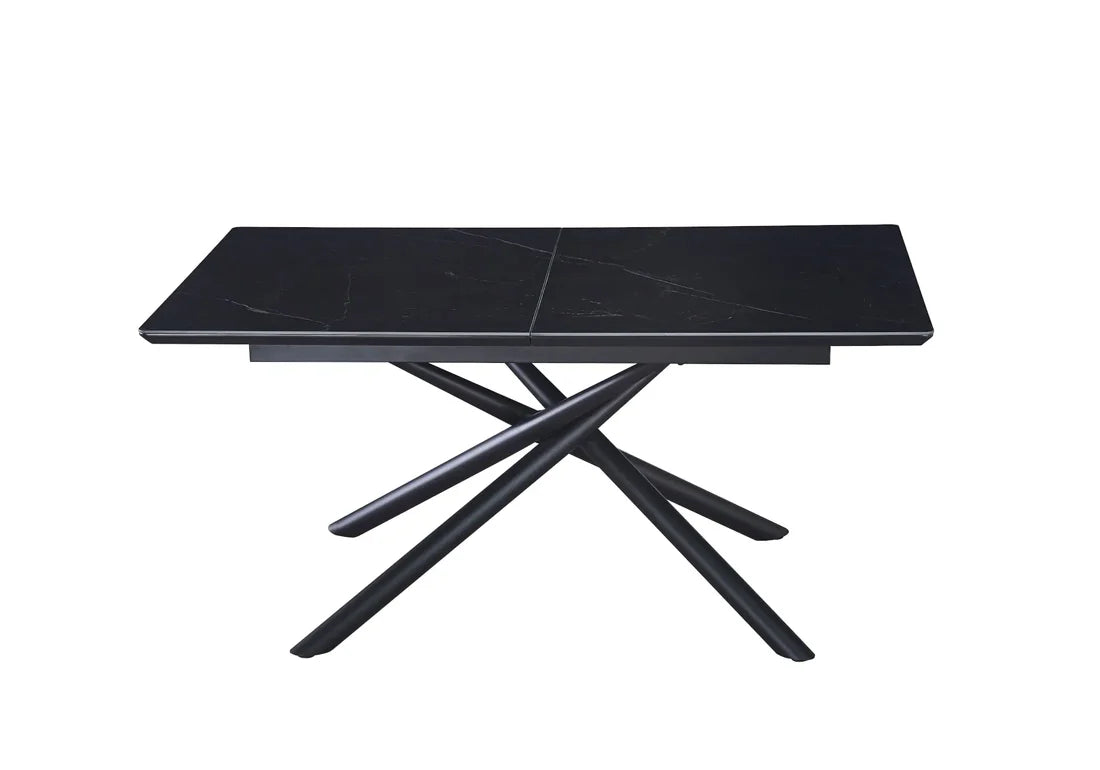 Table à manger Véritable plateau marbre noir extensible pieds noirs - Meublei