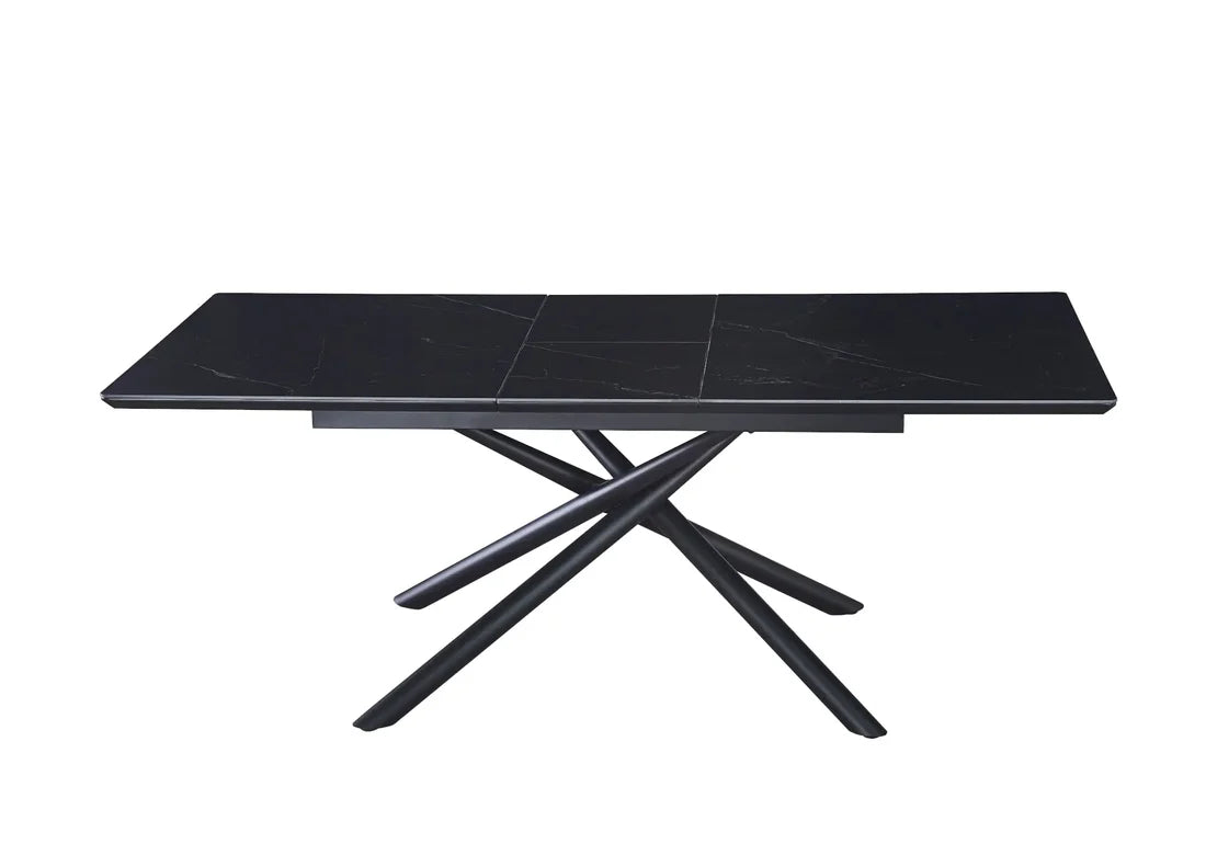 Table à manger Véritable plateau marbre noir extensible pieds noirs - Meublei