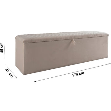 Banc bout de lit coffre avec rangement coloris beige design en velours L. 170 x P. 41 x H. 45 cm collection DUBAI