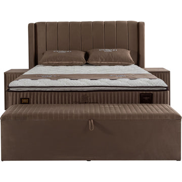 Banc bout de lit coffre avec rangement coloris marron design en velours L. 170 x P. 41 x H. 45 cm collection BRUSSELS