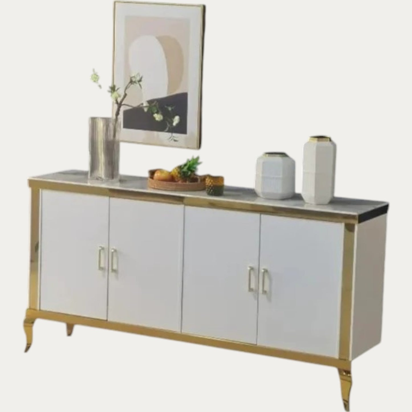 Buffet style en marbre couleur blanc doré - Meublei