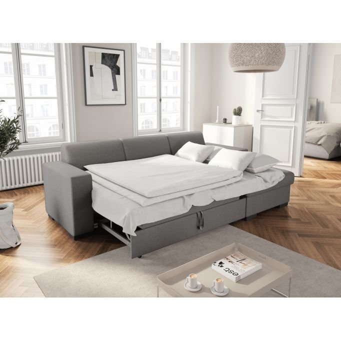 Canapé d'angle CARMINO convertible avec coffre en tissu - Meublei