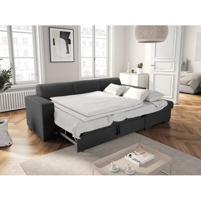 Canapé d'angle CARMINO convertible avec coffre en tissu - Meublei