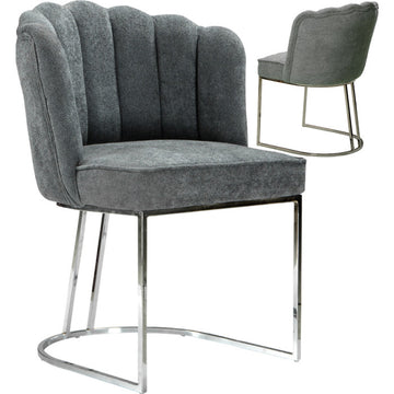 Chaise design en acier chromé argenté et revêtement en tissu gris foncé L.51 x P. 56 x H. 87 cm collection FLORYA