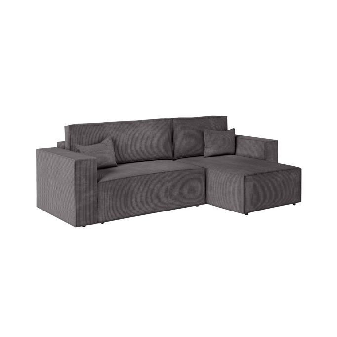 Canapé d'angle CATTERINA convertible réversible avec pouf en velours côtelé - Meublei