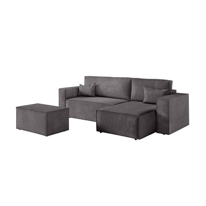 Canapé d'angle CATTERINA convertible réversible avec pouf en velours côtelé - Meublei