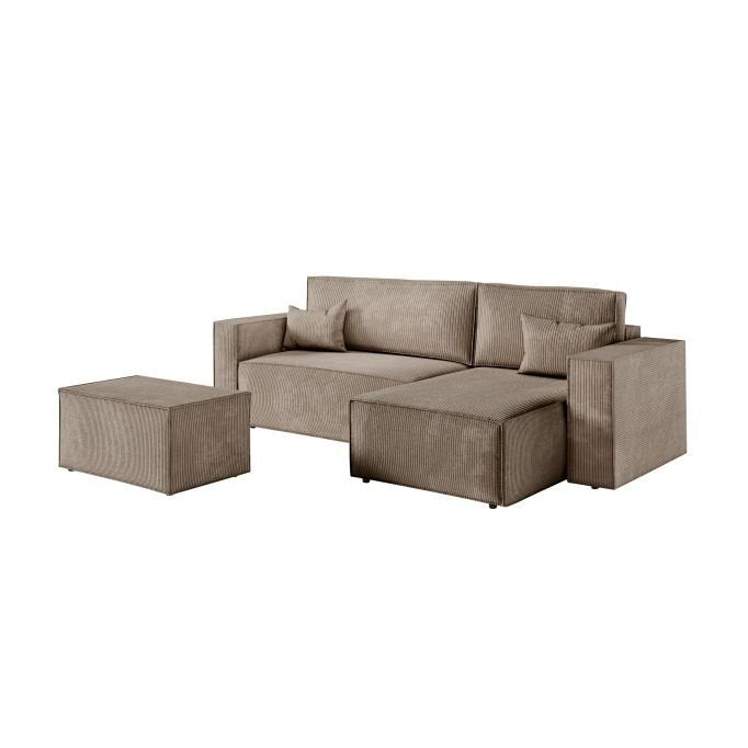 Canapé d'angle CATTERINA convertible réversible avec pouf en velours côtelé - Meublei