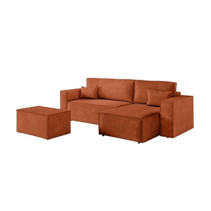 Canapé d'angle CATTERINA convertible réversible avec pouf en velours côtelé - Meublei