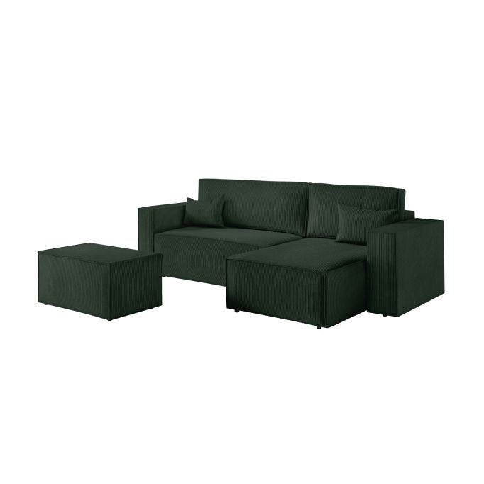 Canapé d'angle CATTERINA convertible réversible avec pouf en velours côtelé - Meublei