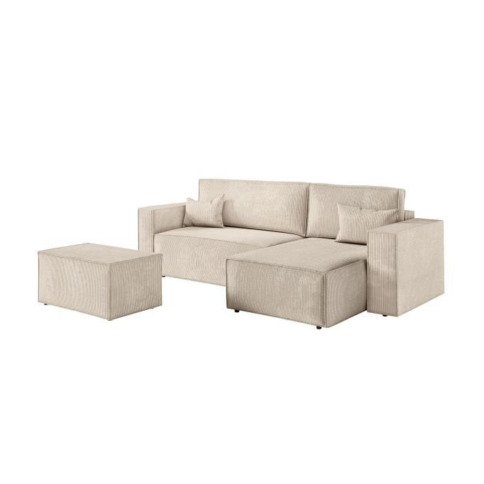 Canapé d'angle CATTERINA convertible réversible avec pouf en velours côtelé - Meublei