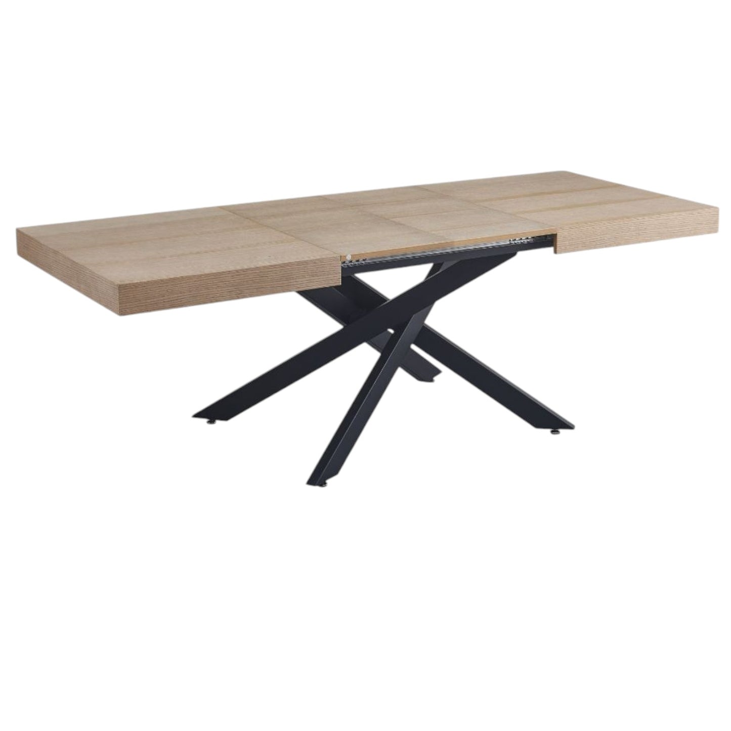 Table Extensible à Rallonge en Bois et Chêne avec Métal Noir