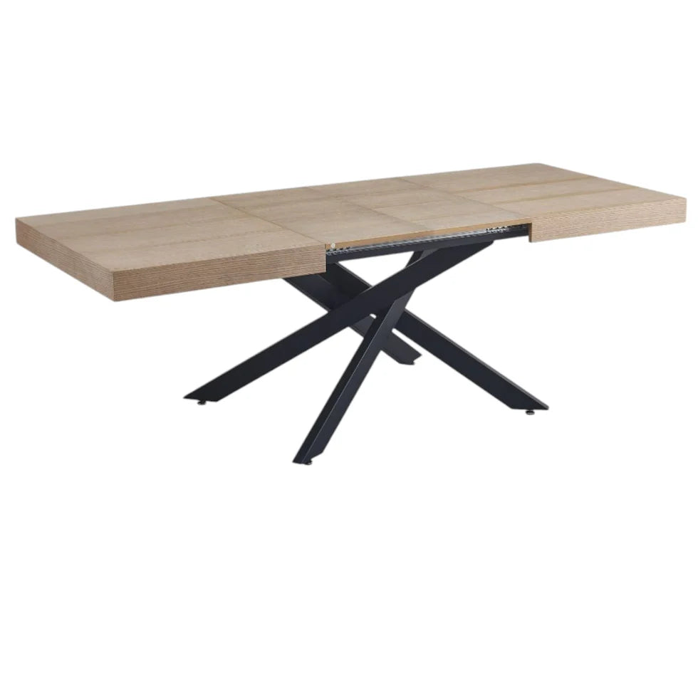 Table Extensible à Rallonge en Bois et Chêne avec Métal Noir - Meublei