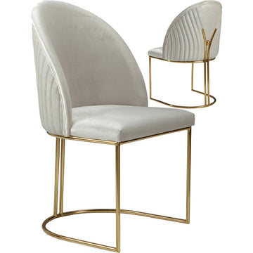 Lot de 2 chaises de salle à manger design revêtement en velours beige et piètement en acier inoxydable doré collection VASCO