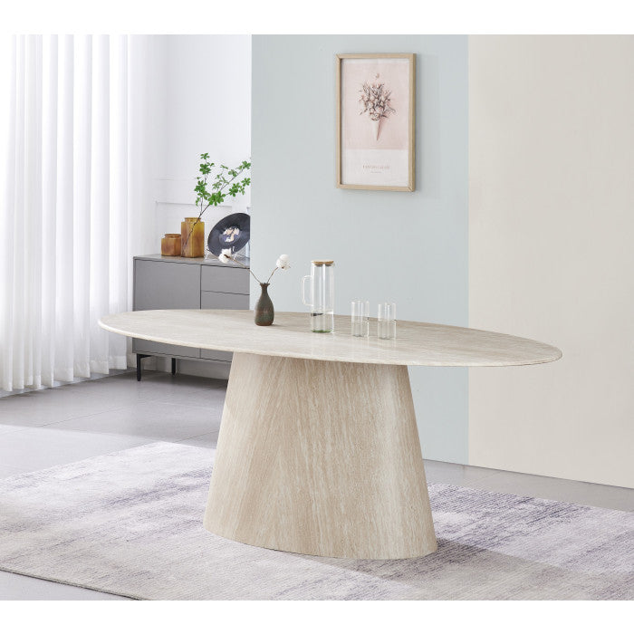 Table à manger avec plateau ovale en marbre artificiel, piétement en MDF - Meublei