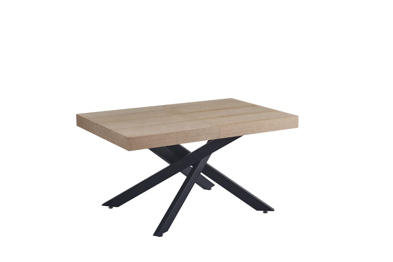 Table Extensible à Rallonge en Bois et Chêne avec Métal Noir