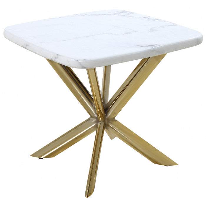 Table d'appoint avec plateau en marbre blanc et piétement en acier inoxydable - Meublei