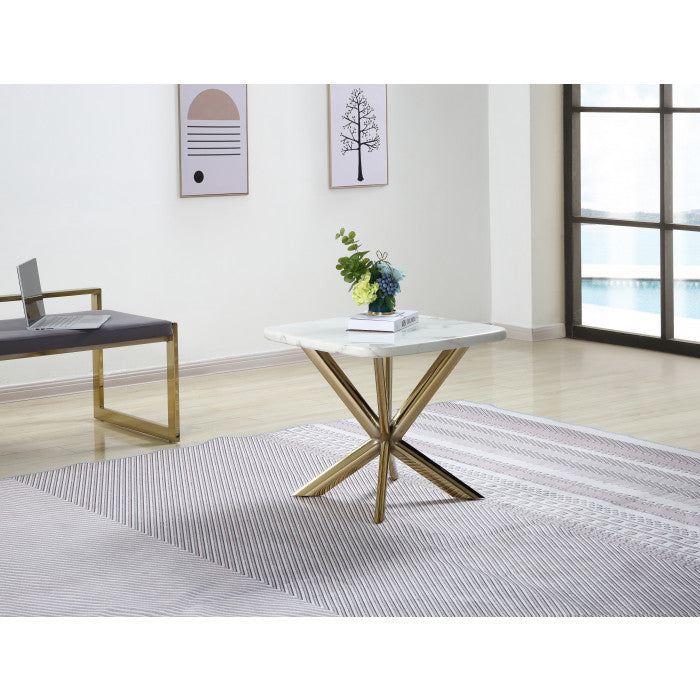 Table d'appoint avec plateau en marbre blanc et piétement en acier inoxydable - Meublei