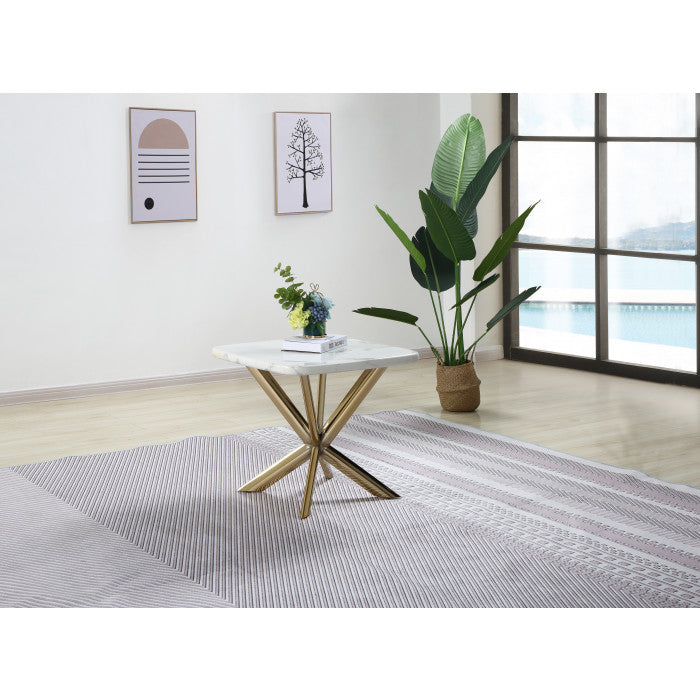 Table d'appoint avec plateau en marbre blanc et piétement en acier inoxydable - Meublei