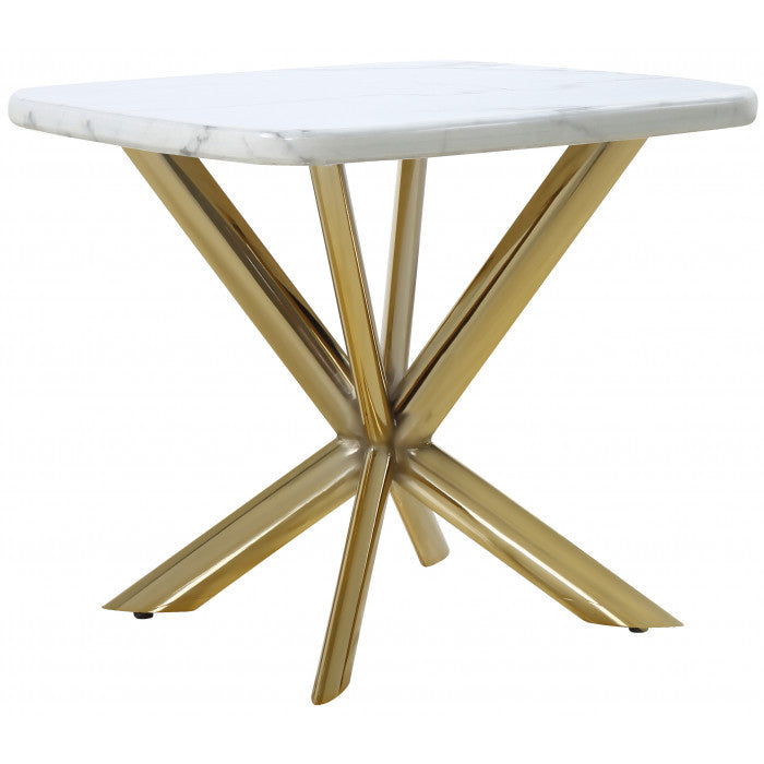 Table d'appoint avec plateau en marbre blanc et piétement en acier inoxydable - Meublei