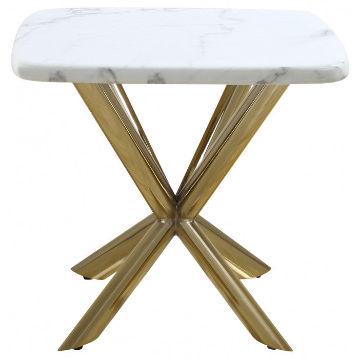 Table d'appoint avec plateau en marbre blanc et piétement en acier inoxydable - Meublei