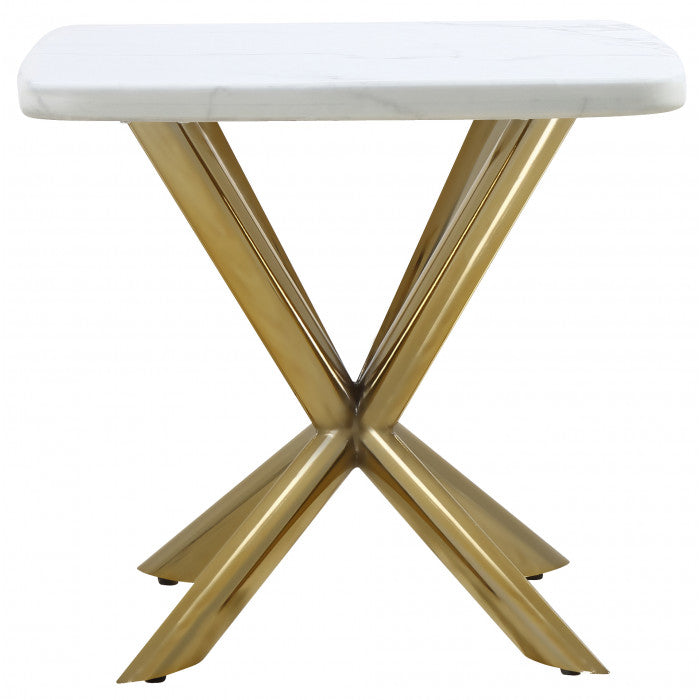 Table d'appoint avec plateau en marbre blanc et piétement en acier inoxydable - Meublei