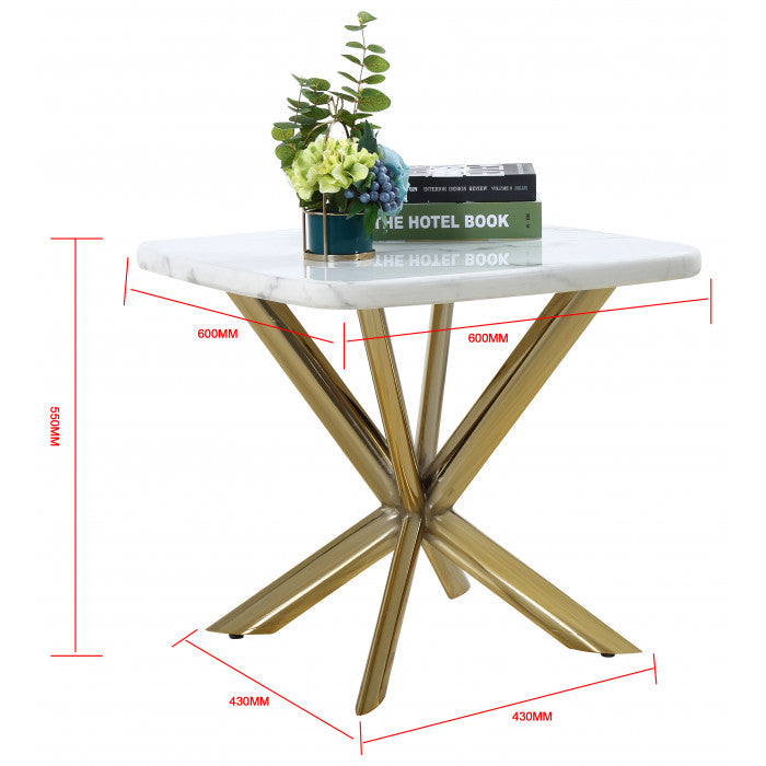 Table d'appoint avec plateau en marbre blanc et piétement en acier inoxydable - Meublei