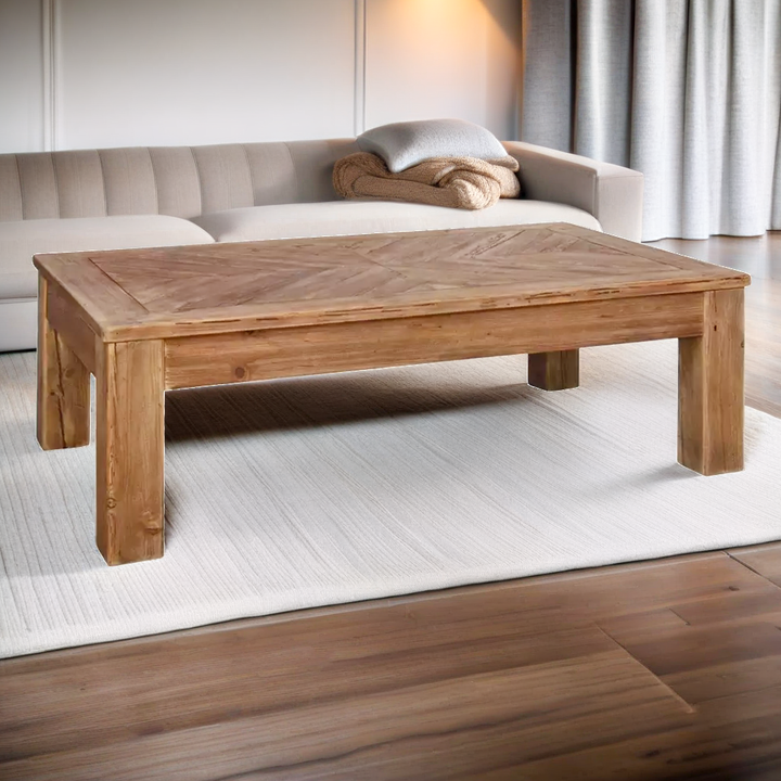Table Basse rectangulaire rustique en bois naturel de pin pour intérieur ou jardin