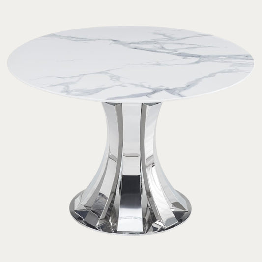 Table à Manger Ronde en verre ou marbre blanc et Structure Dorée ou argenté - Meublei