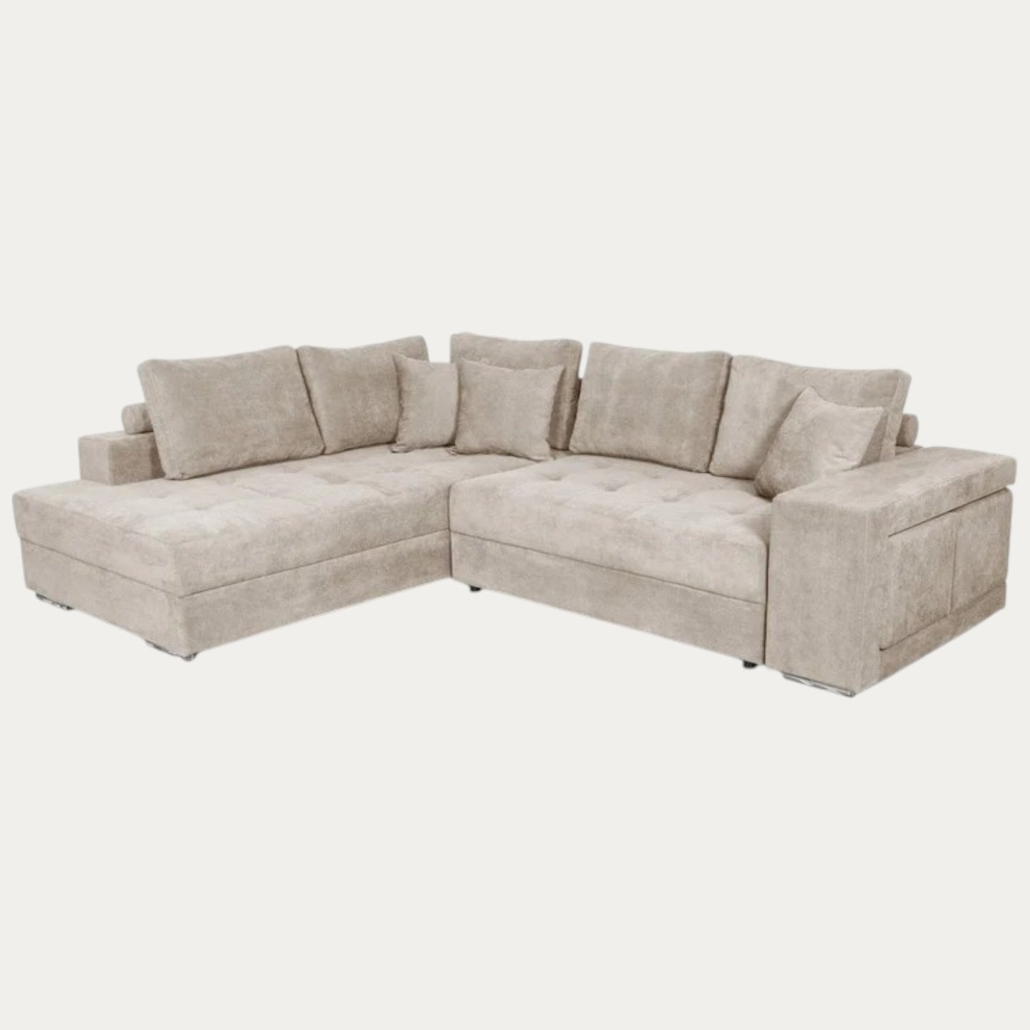 Canapé d'angle TINA convertible avec 2 poufs et coffre en tissu - Meublei