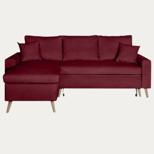 Canapé d'angle scandinave convertible réversible avec coffre en velours - Meublei