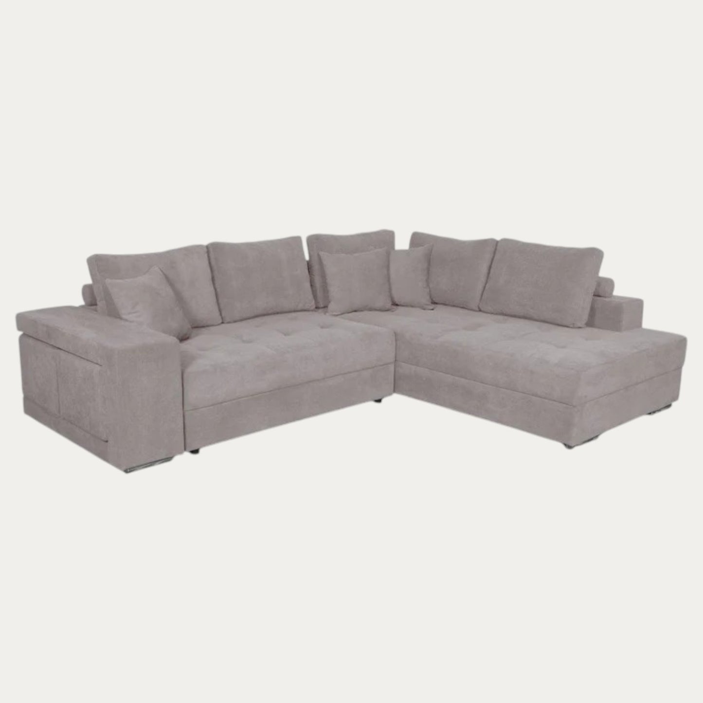 Canapé d'angle TINA convertible avec 2 poufs et coffre en tissu - Meublei