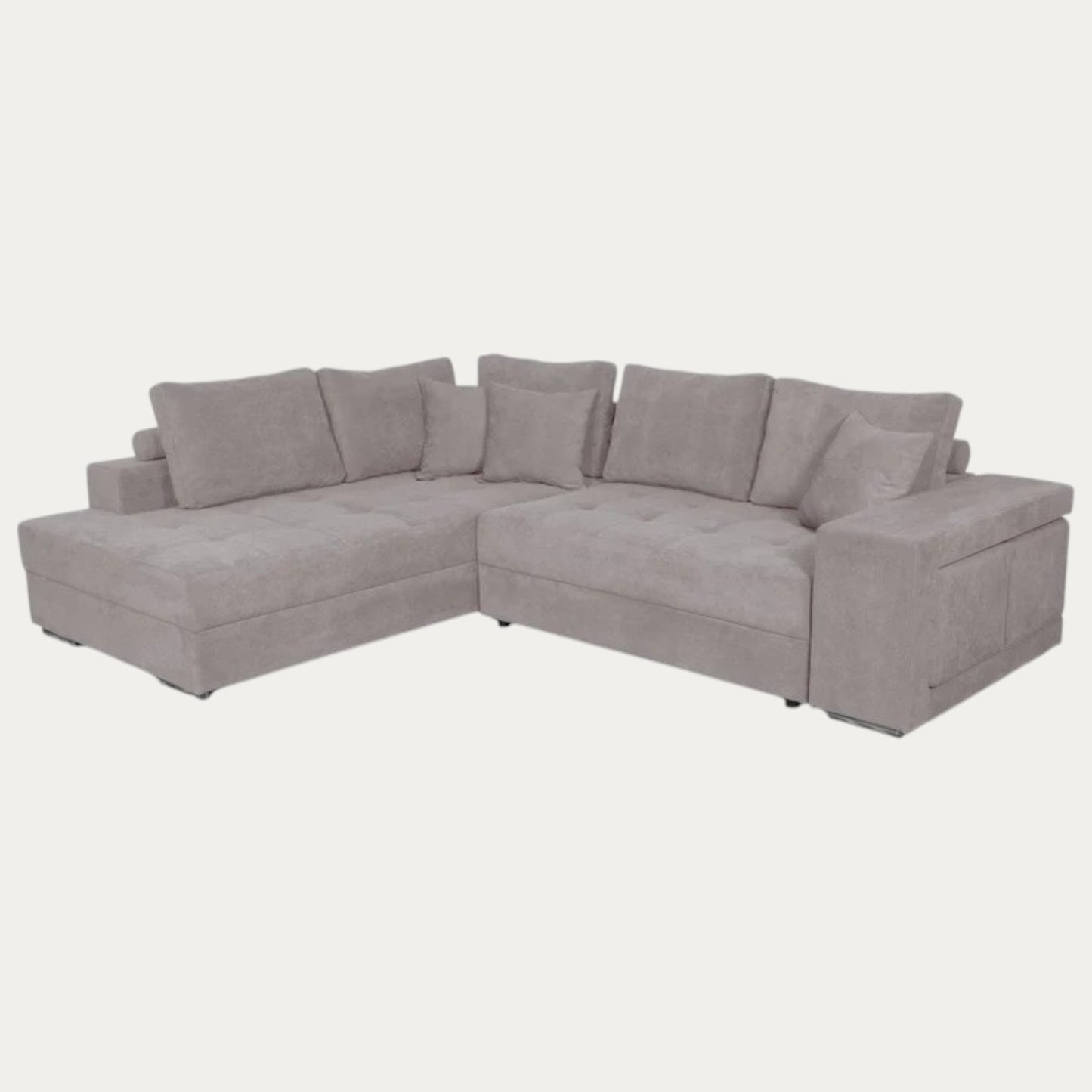 Canapé d'angle TINA convertible avec 2 poufs et coffre en tissu - Meublei