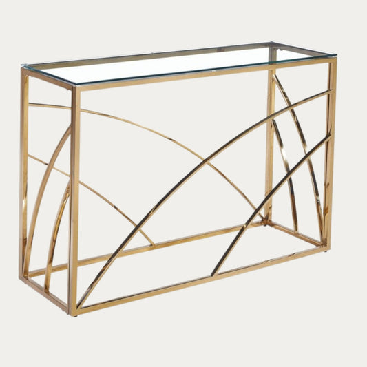 Console  en verre structure doré ou argenté - Meublei