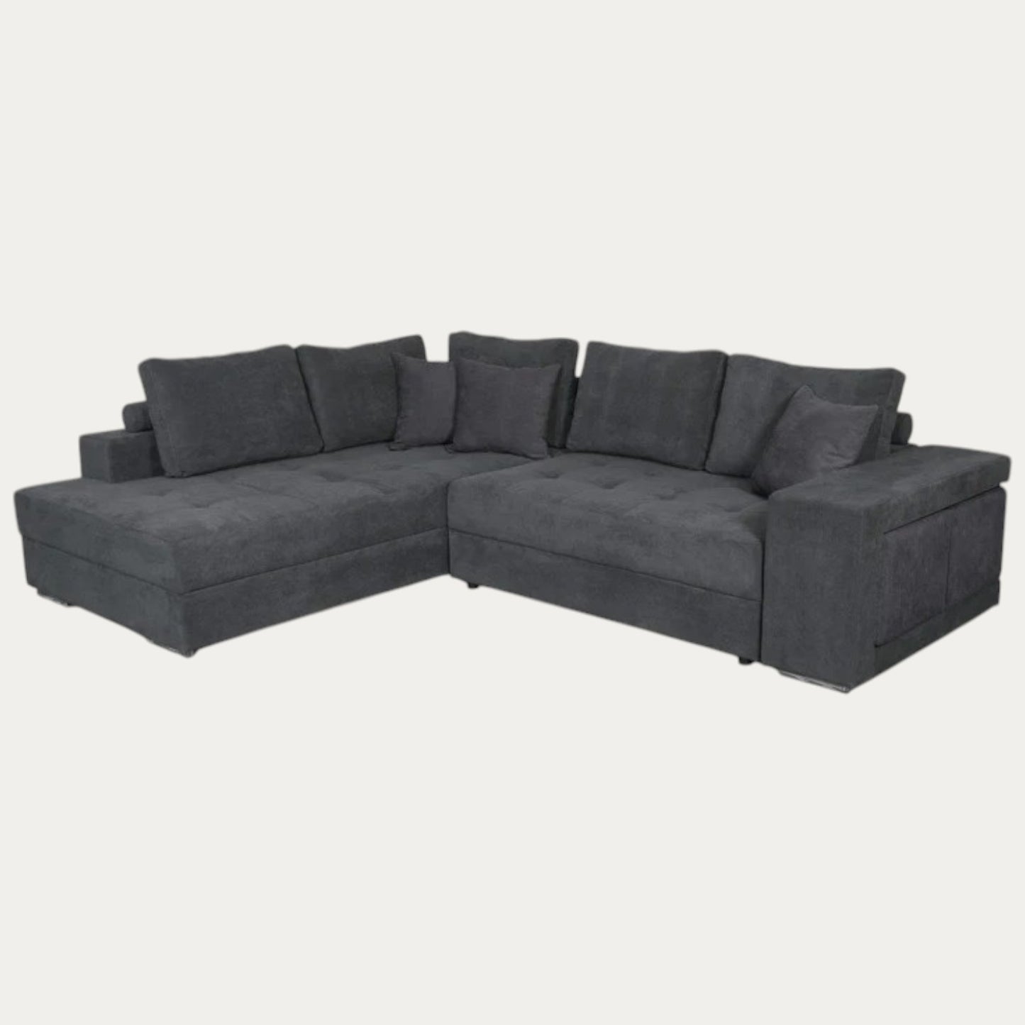 Canapé d'angle TINA convertible avec 2 poufs et coffre en tissu - Meublei