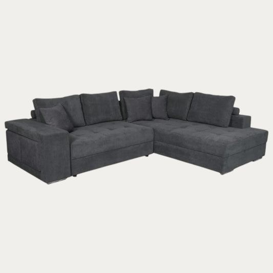 Canapé d'angle TINA convertible avec 2 poufs et coffre en tissu - Meublei